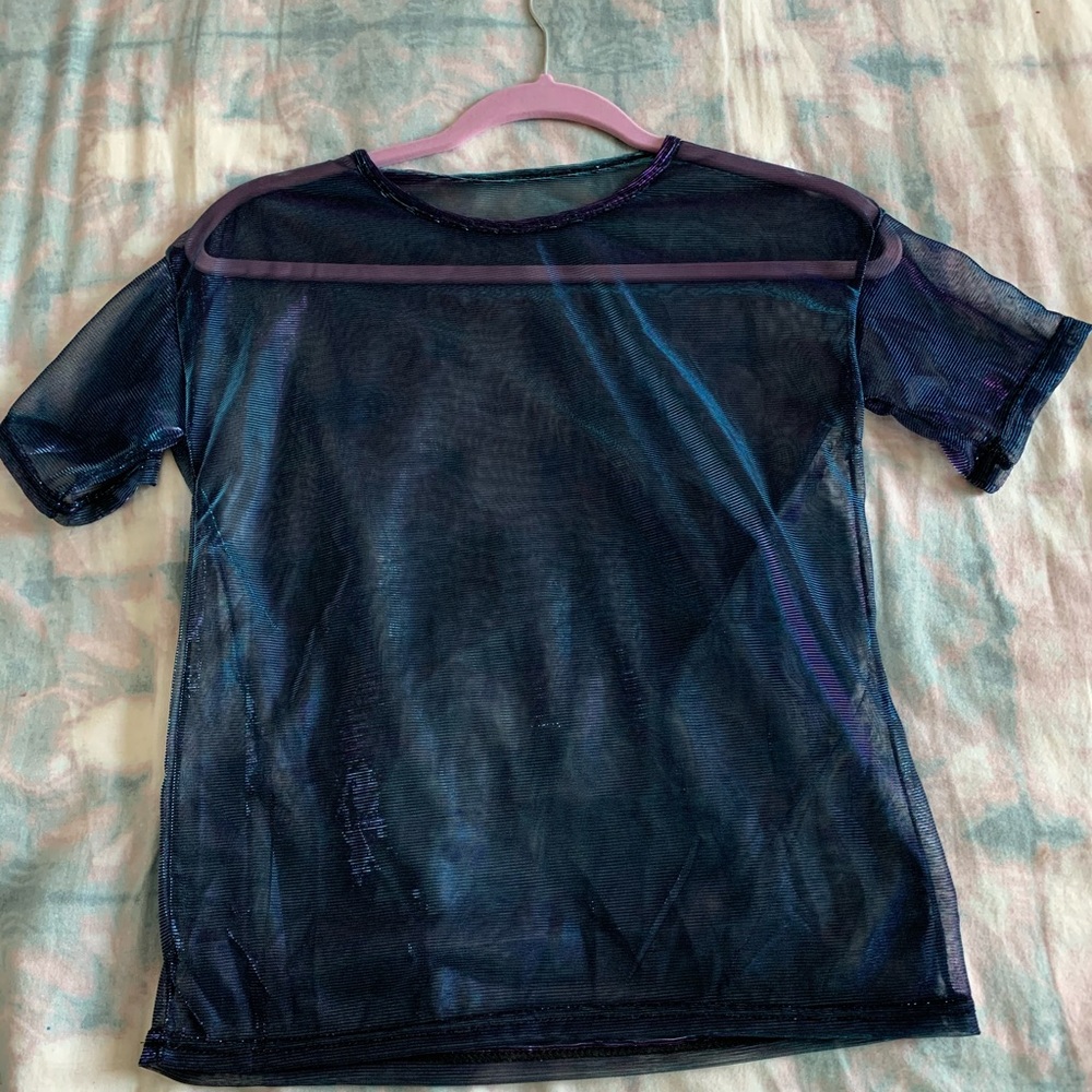 Holographic see through cropped top